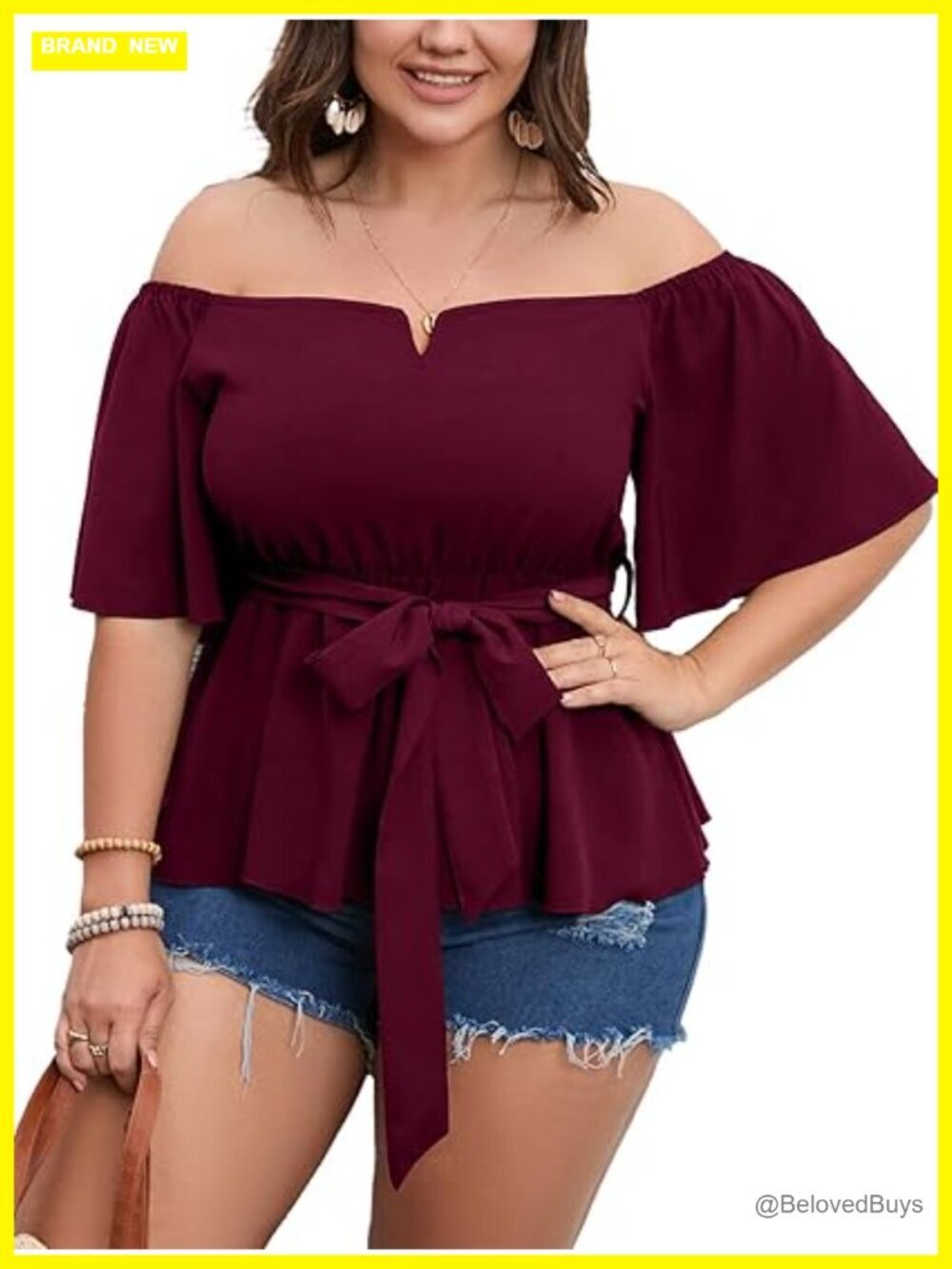 Plus Size Off Shoulder Peplum Top Bell Sleeve Ruffle Hem Babydoll Blouse